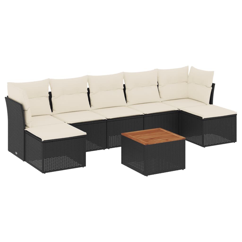 Ensemble de canapés de jardin 8 pièces avec coussins, en polyrotin noir