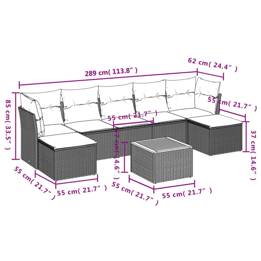 Ensemble de canapés de jardin 8 pièces avec coussins, en polyrotin noir