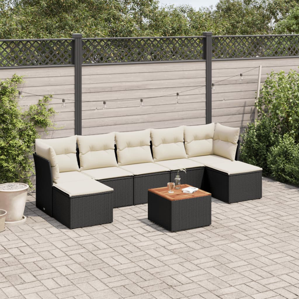 Ensemble de canapés de jardin 8 pièces avec coussins, en polyrotin noir