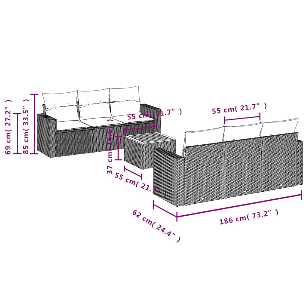 7-tlg. Garten-Sofagarnitur mit Kissen Beige Poly Rattan