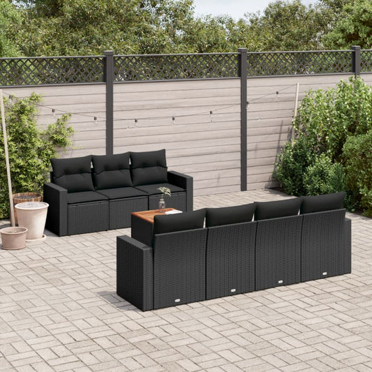 Ensemble de canapés de jardin 8 pièces avec coussins, en polyrotin noir