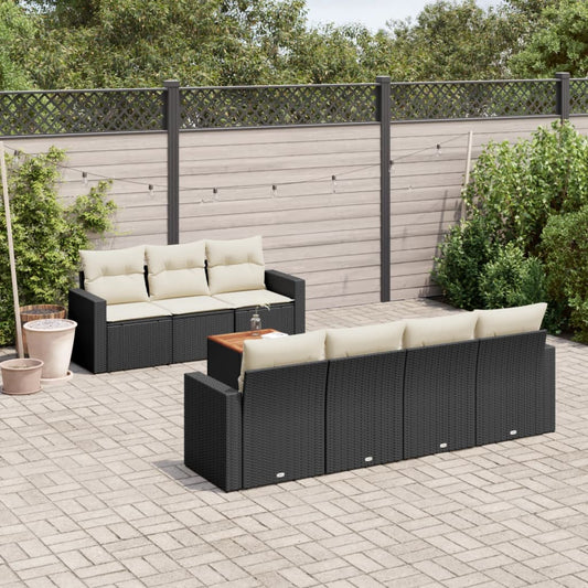 Ensemble de canapés de jardin 8 pièces avec coussins, en polyrotin noir