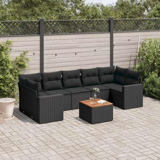 Ensemble de canapés de jardin 8 pièces avec coussins, en polyrotin noir