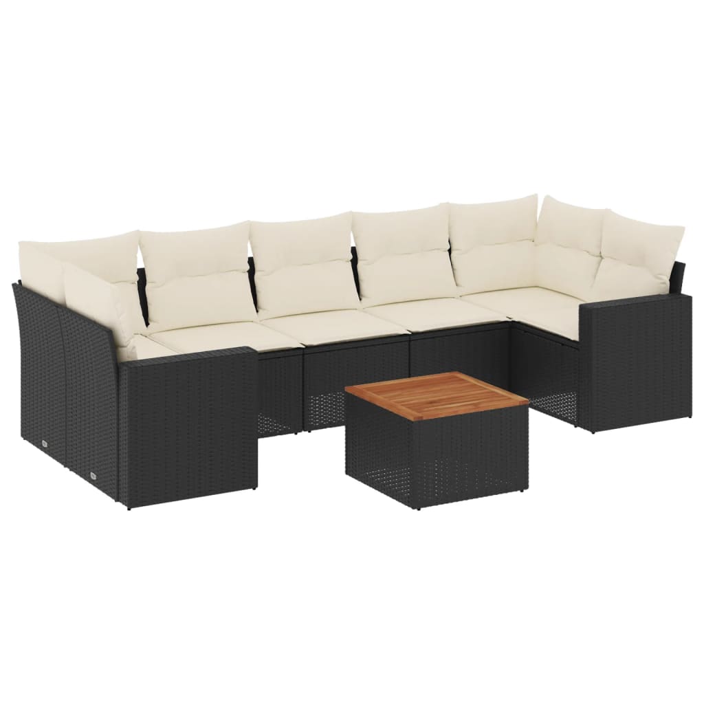 Ensemble de canapés de jardin 8 pièces avec coussins, en polyrotin noir