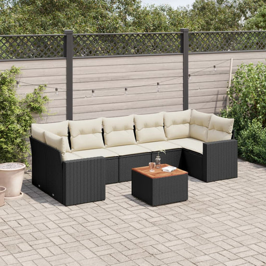 Ensemble de canapés de jardin 8 pièces avec coussins, en polyrotin noir