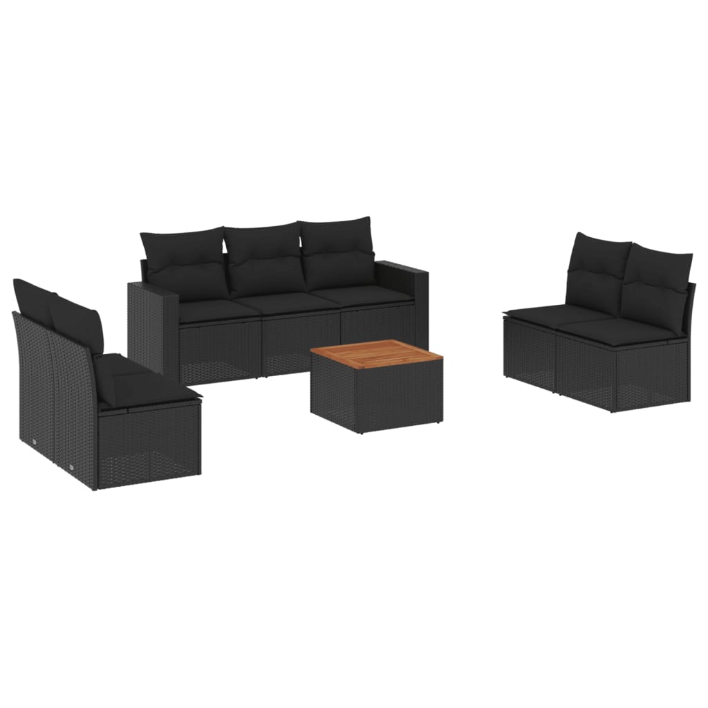 Ensemble de canapés de jardin 8 pièces avec coussins, en polyrotin noir