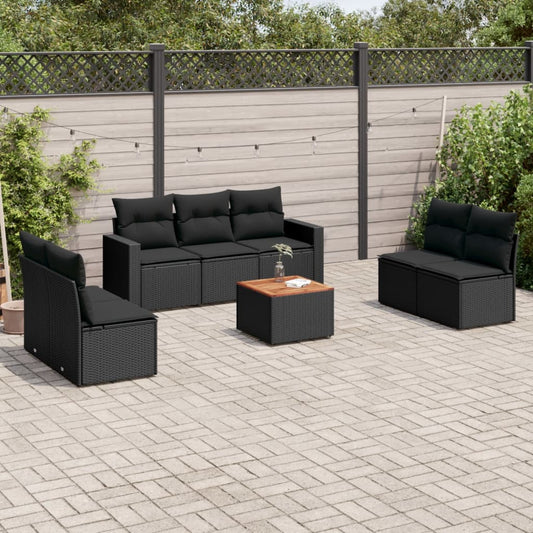 Ensemble de canapés de jardin 8 pièces avec coussins, en polyrotin noir