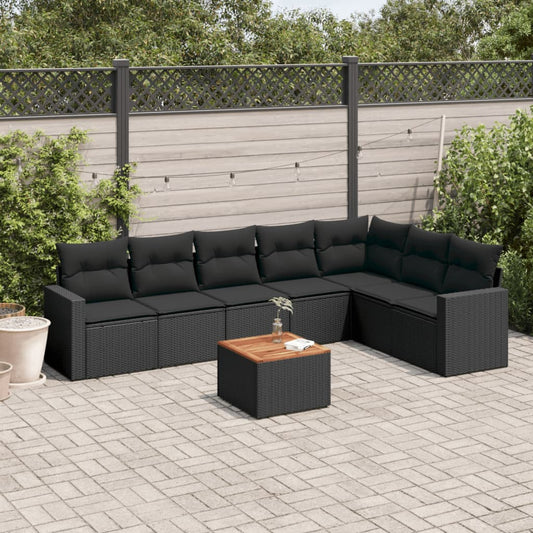 Ensemble de canapés de jardin 8 pièces avec coussins, en polyrotin noir