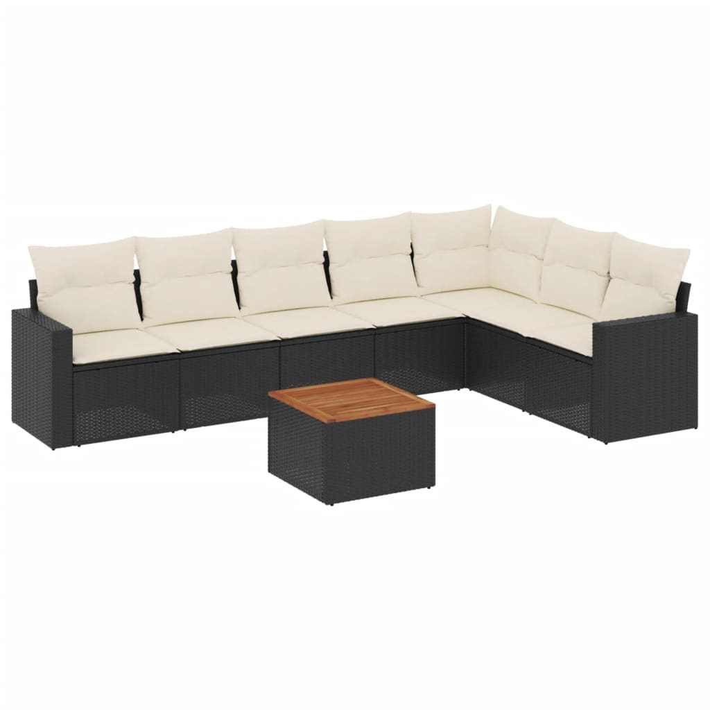 Ensemble de canapés de jardin 8 pièces avec coussins, en polyrotin noir