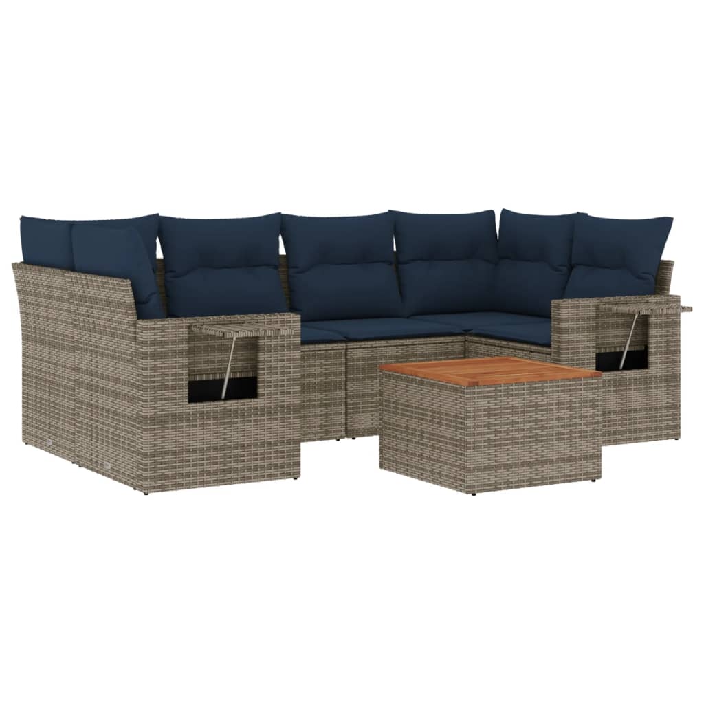 7-teiliges Gartensofa-Set mit Kissen, grau, Polyrattan