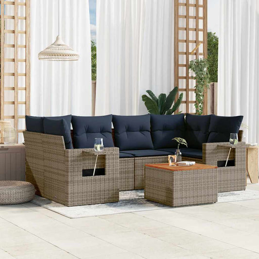7-teiliges Gartensofa-Set mit Kissen, grau, Polyrattan