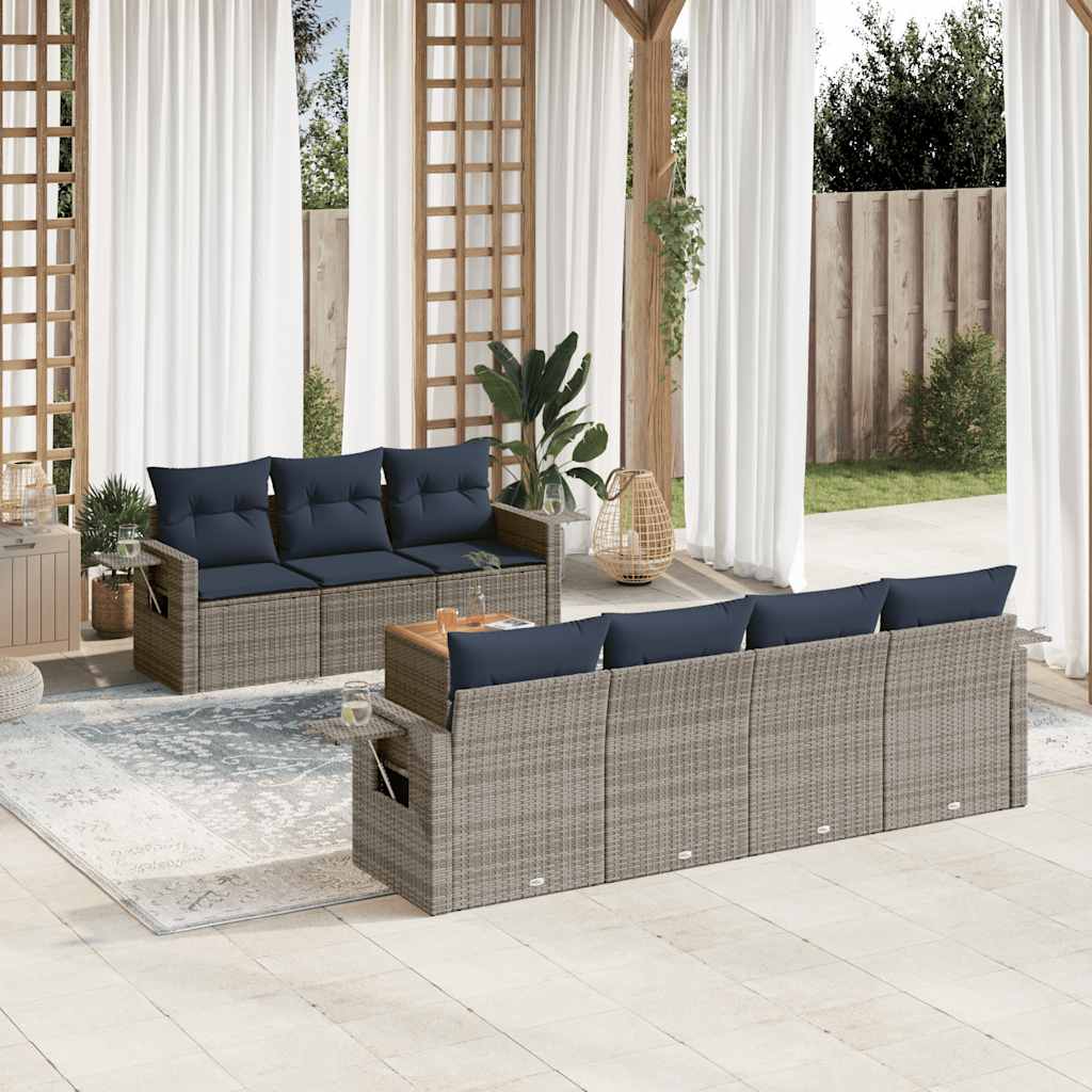 8-teiliges Gartensofa-Set mit Kissen, grau, Polyrattan
