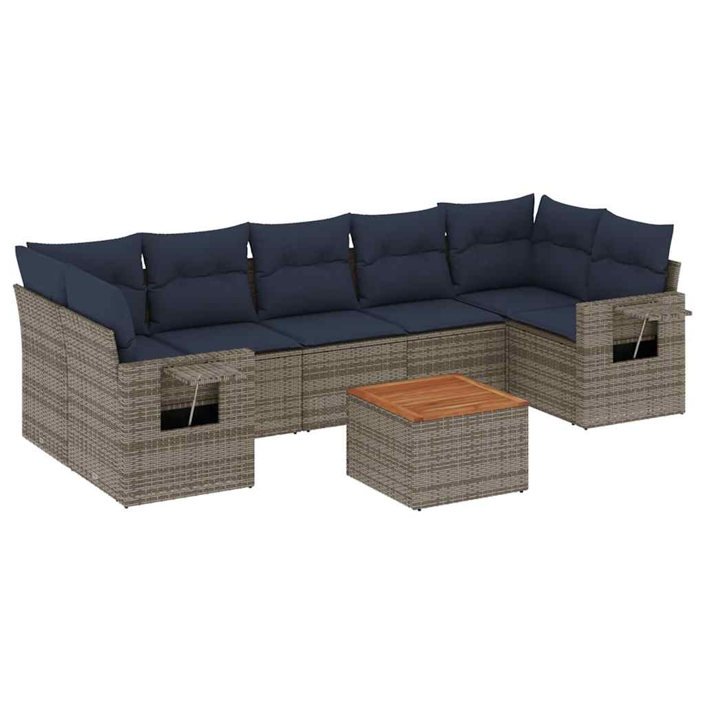 8-teiliges Gartensofa-Set mit Kissen, grau, Polyrattan