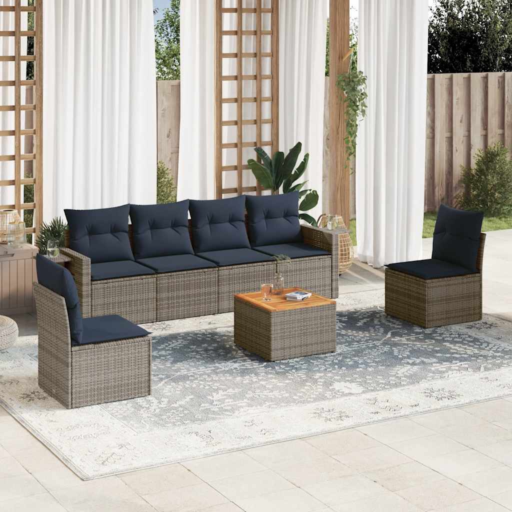 7-teiliges Gartensofa-Set mit Kissen, grau, Polyrattan