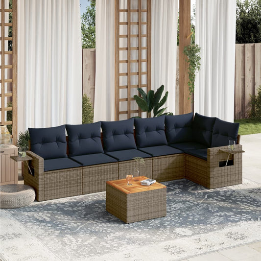 7-teiliges Gartensofa-Set mit Kissen, grau, Polyrattan