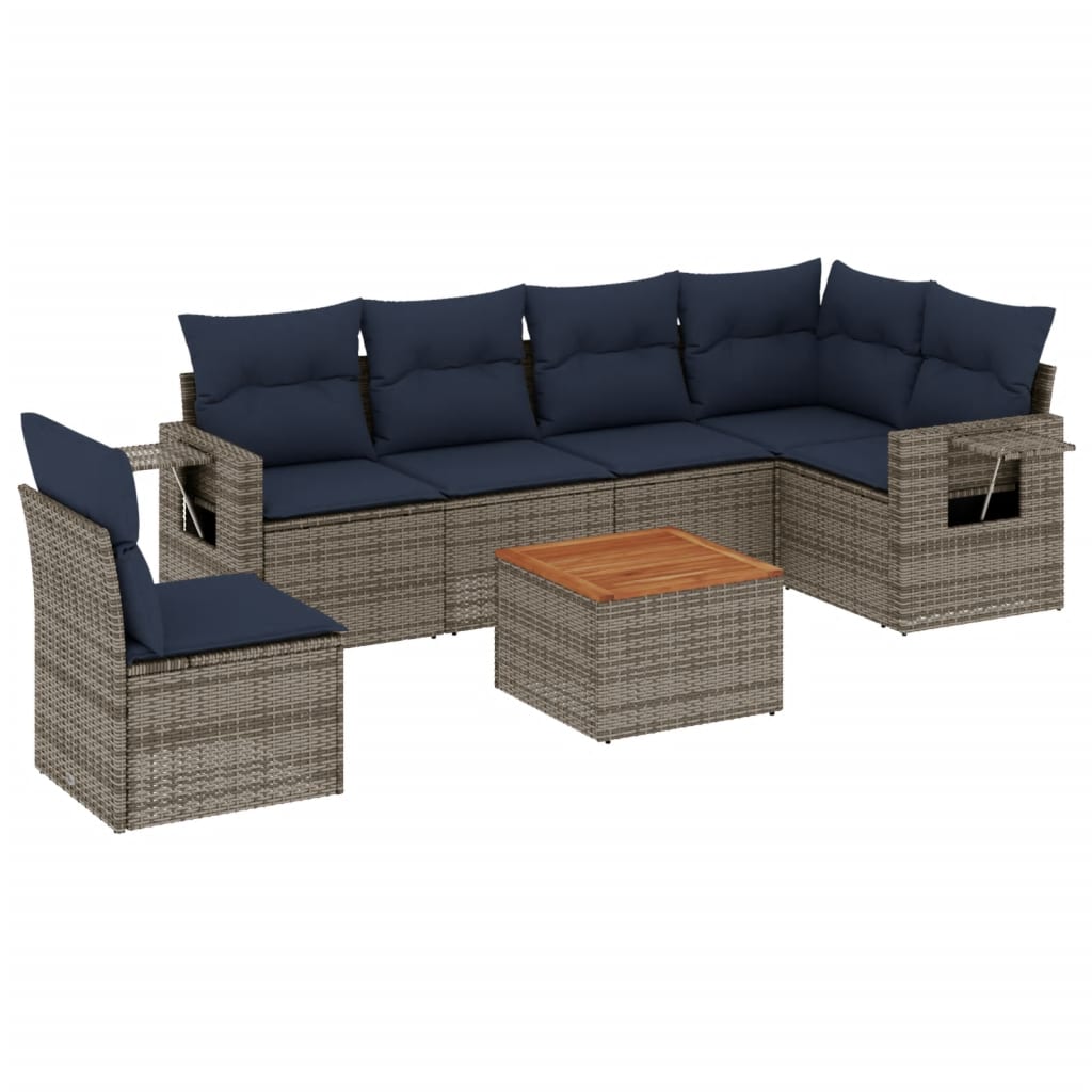 7-teiliges Gartensofa-Set mit Kissen, grau, Polyrattan