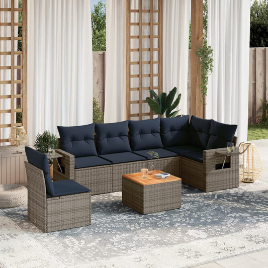 7-teiliges Gartensofa-Set mit Kissen, grau, Polyrattan
