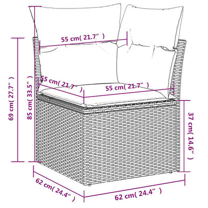 9-teiliges Gartensofa-Set mit Kissen, grau, Polyrattan