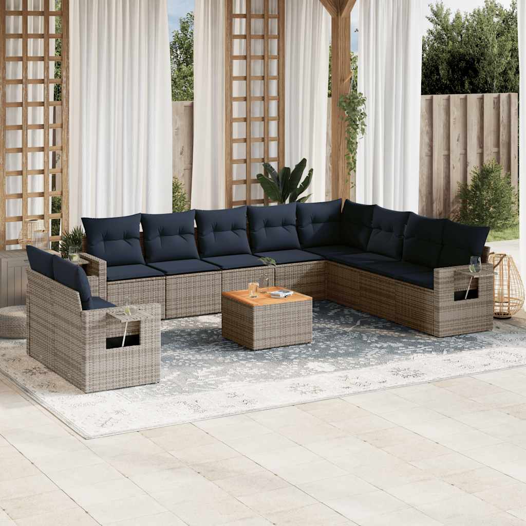 11-teiliges Gartensofa-Set mit Kissen, grau, Polyrattan