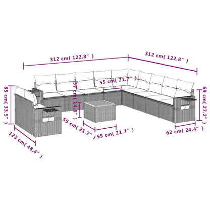 12-teiliges Gartensofa-Set mit Kissen, schwarzes Polyrattan