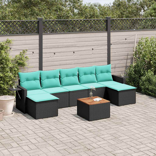 8-teiliges Gartensofa-Set mit Kissen, schwarzes Polyrattan