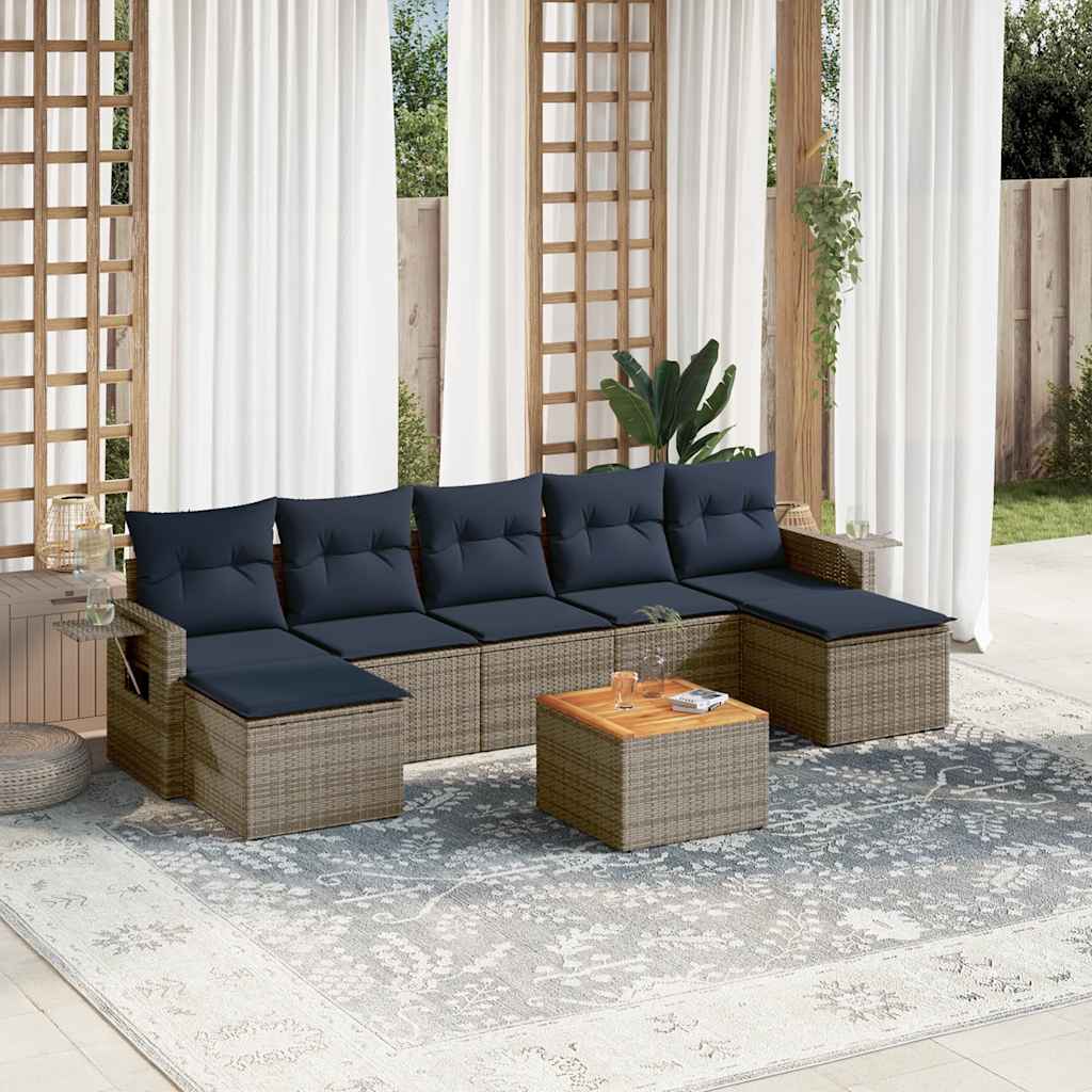 8-teiliges Gartensofa-Set mit Kissen, grau, Polyrattan