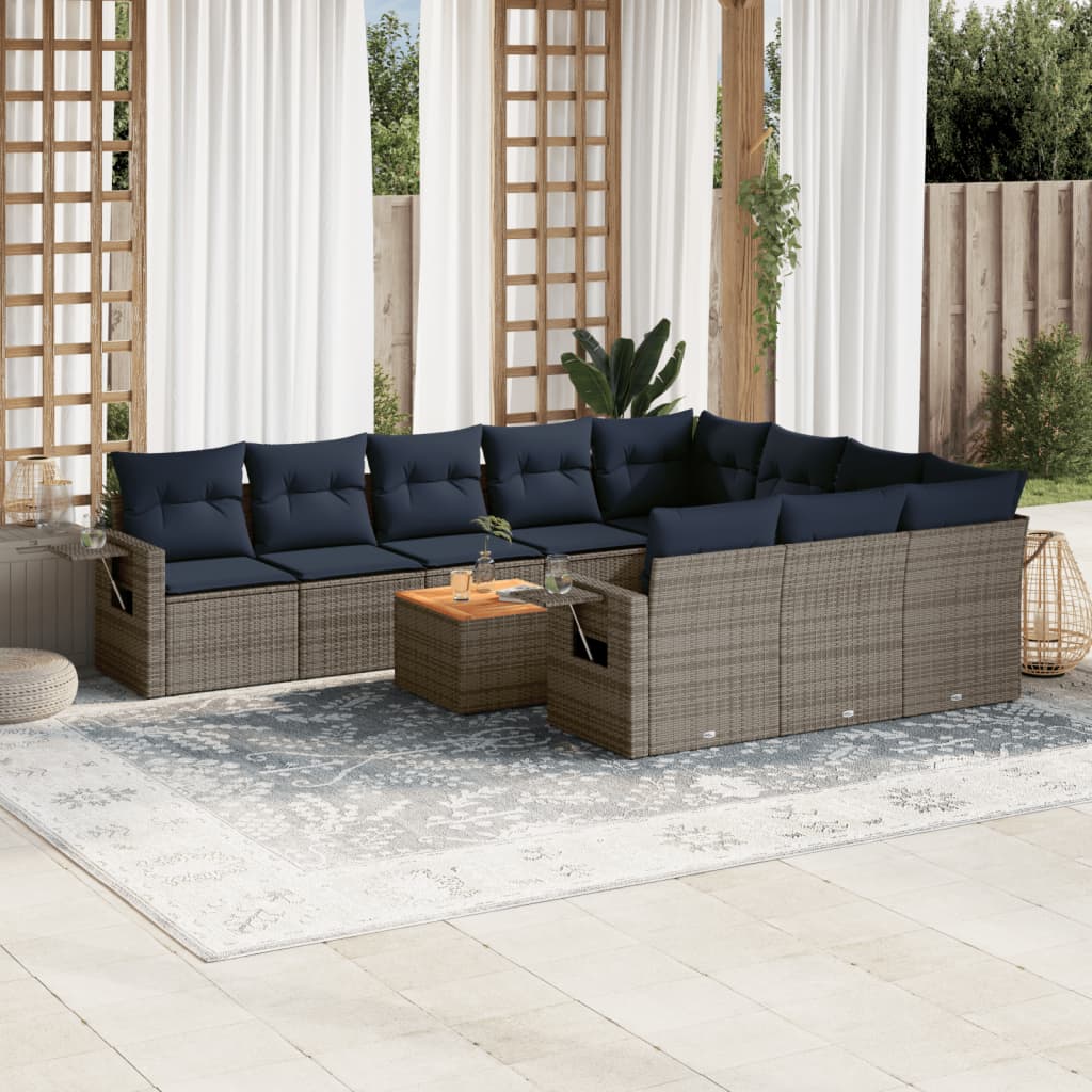 11-teiliges Gartensofa-Set mit Kissen, grau, Polyrattan
