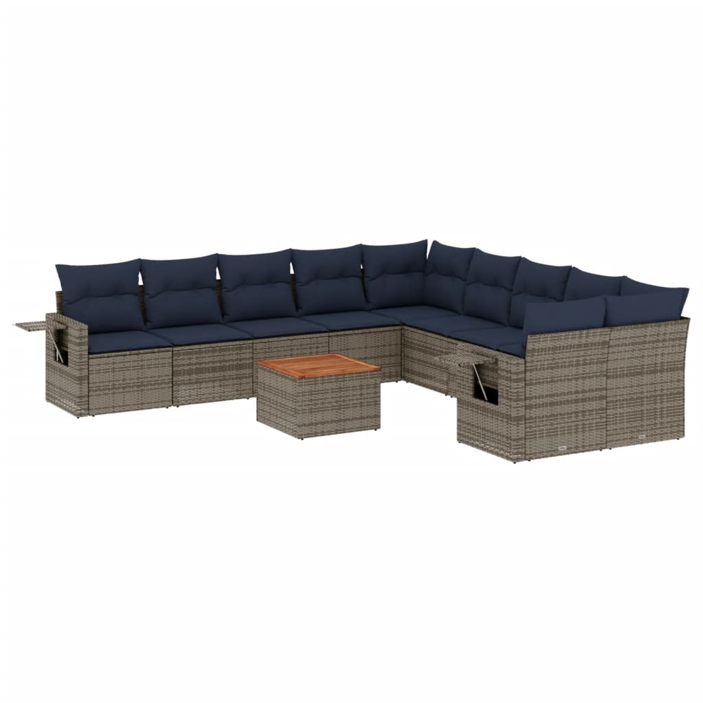 11-teiliges Gartensofa-Set mit Kissen, grau, Polyrattan