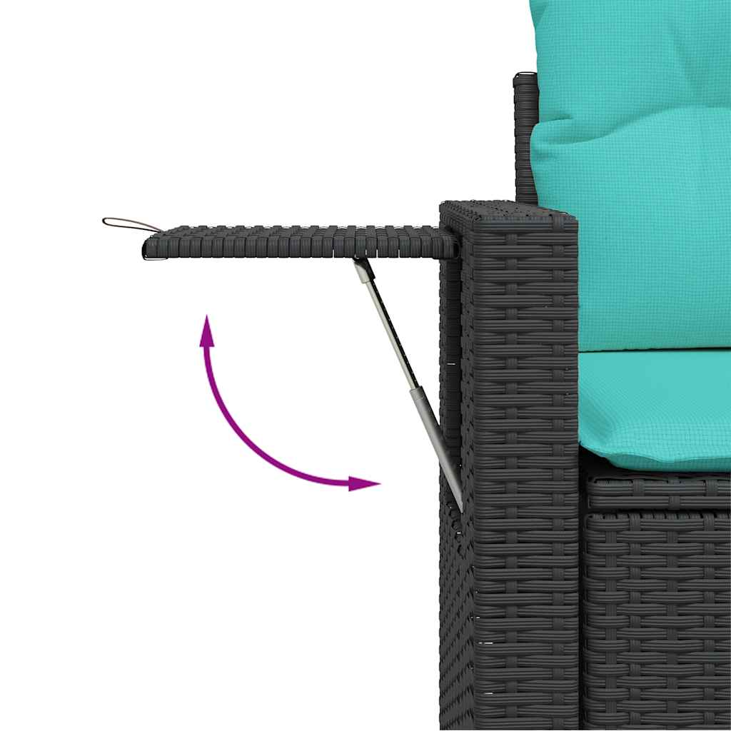 10-teiliges Gartensofa-Set mit Kissen, schwarzes Polyrattan