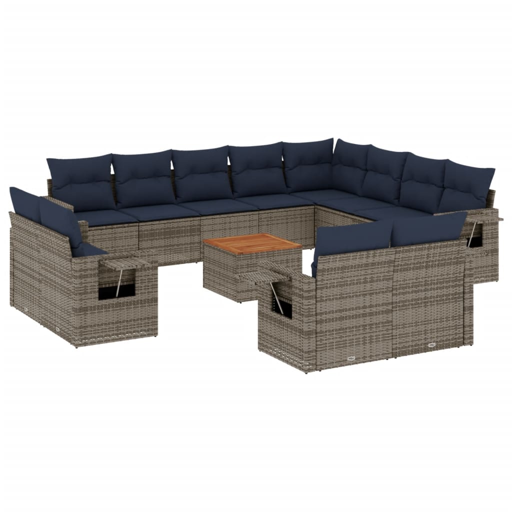 13-teiliges Gartensofa-Set mit Kissen, grau, Polyrattan