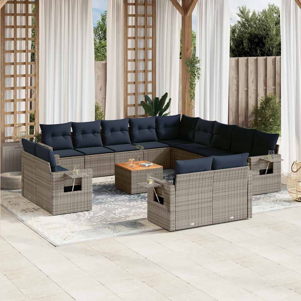 14-teiliges Gartensofa-Set mit Kissen, grau, Polyrattan