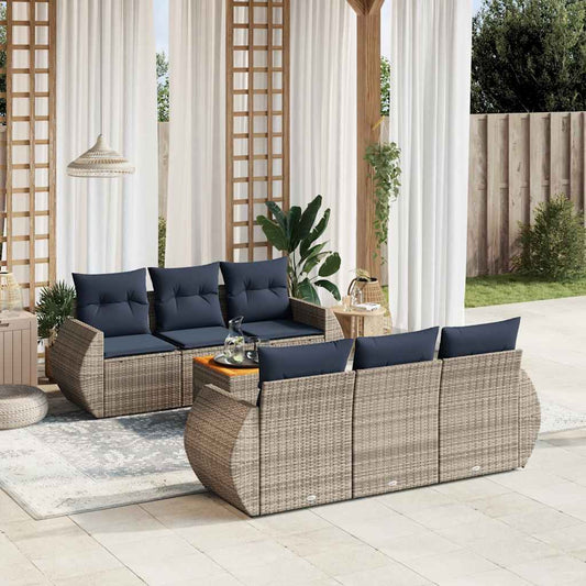7-teiliges Gartensofa-Set mit Kissen, grau, Polyrattan