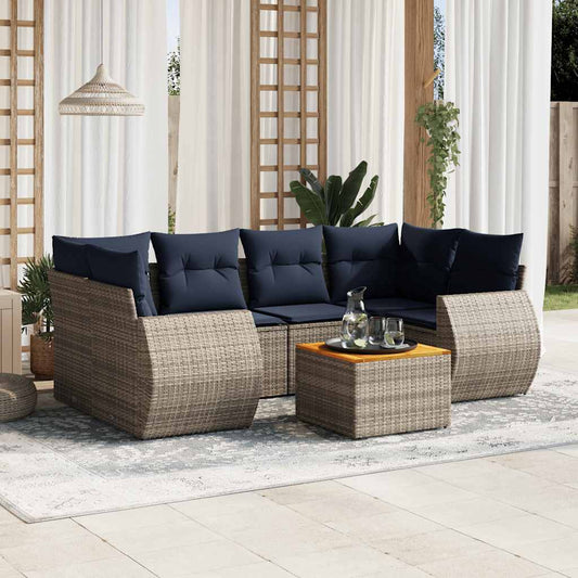 7-teiliges Gartensofa-Set mit Kissen, grau, Polyrattan
