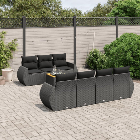 Ensemble de canapés de jardin 8 pièces avec coussins, en polyrotin noir