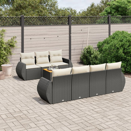 Ensemble de canapés de jardin 8 pièces avec coussins, en polyrotin noir