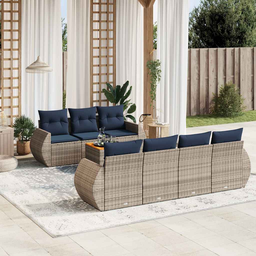 8-teiliges Gartensofa-Set mit Kissen, grau, Polyrattan