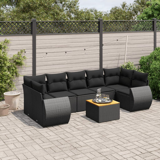 Ensemble de canapés de jardin 8 pièces avec coussins, en polyrotin noir