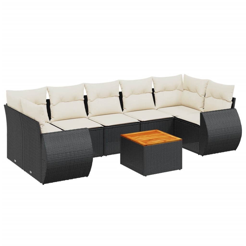 Ensemble de canapés de jardin 8 pièces avec coussins, en polyrotin noir