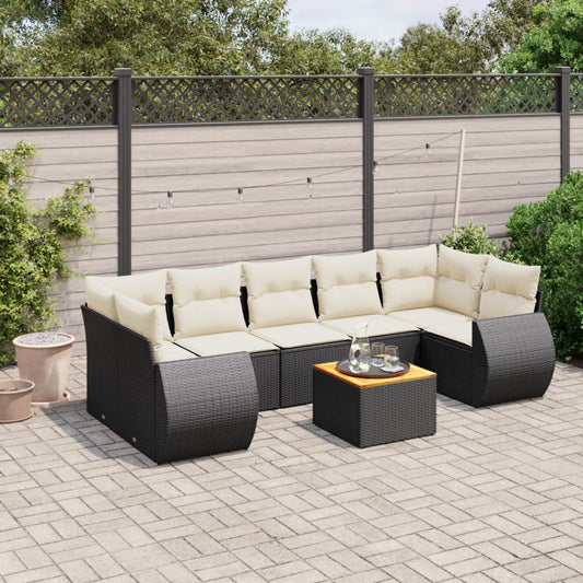 Ensemble de canapés de jardin 8 pièces avec coussins, en polyrotin noir