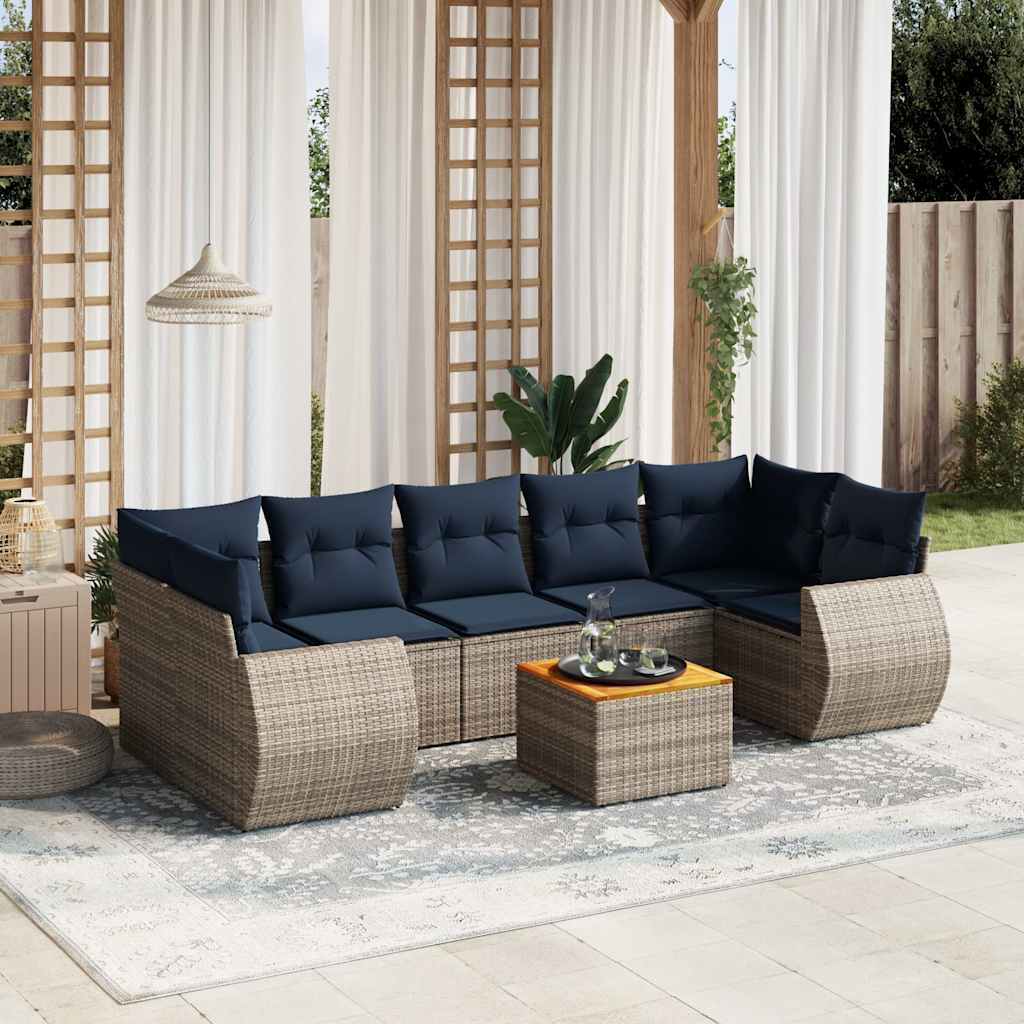 8-teiliges Gartensofa-Set mit Kissen, grau, Polyrattan