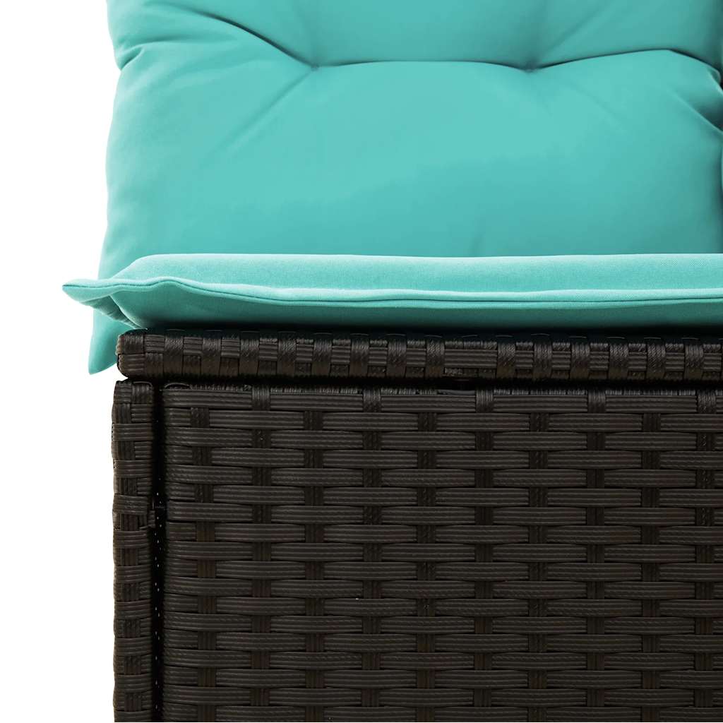 7-teiliges Gartensofa-Set mit Kissen, schwarzes Polyrattan