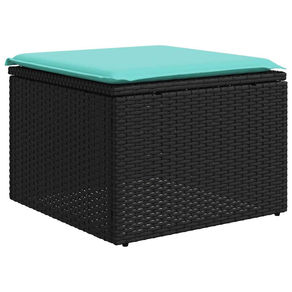 7-teiliges Gartensofa-Set mit Kissen, schwarzes Polyrattan