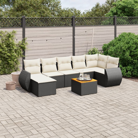 8-piece garden sofa set with cushions, black poly rattan