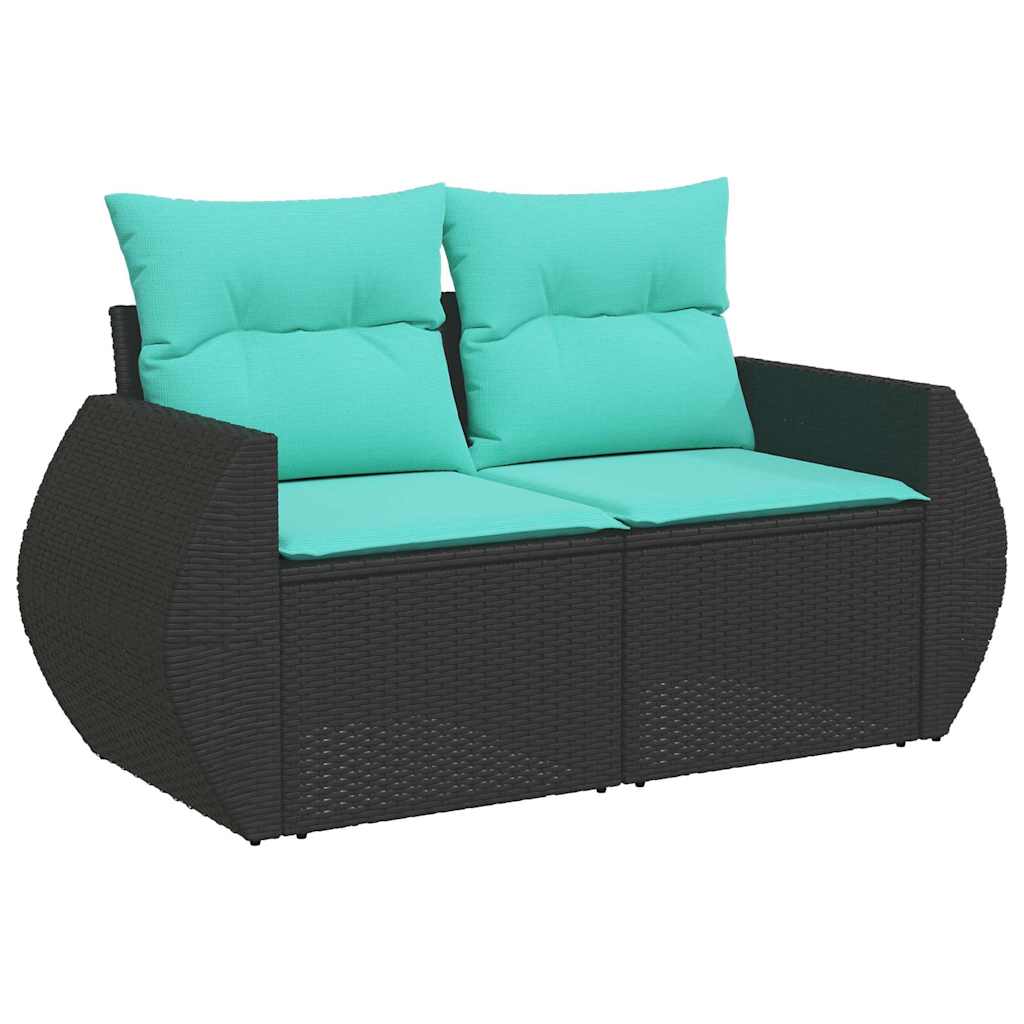 10-teiliges Gartensofa-Set mit Kissen, schwarzes Polyrattan