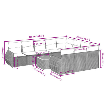 11-teiliges Gartensofa-Set mit Kissen, grau, Polyrattan