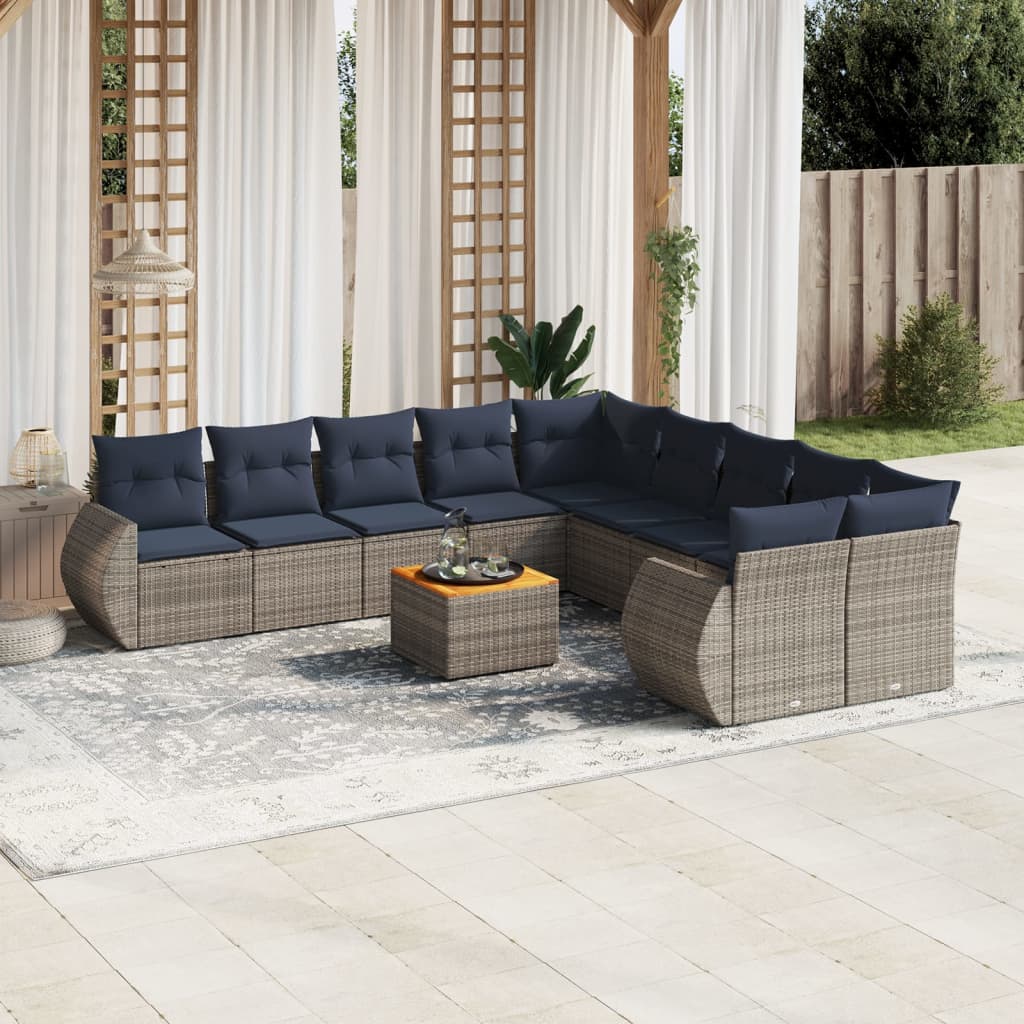 11-teiliges Gartensofa-Set mit Kissen, grau, Polyrattan