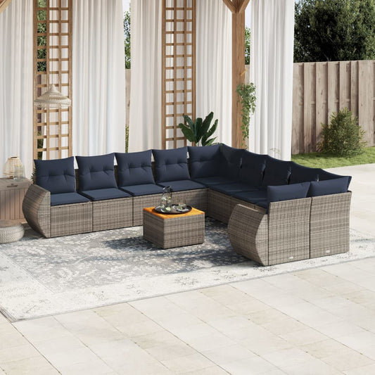 11-teiliges Gartensofa-Set mit Kissen, grau, Polyrattan