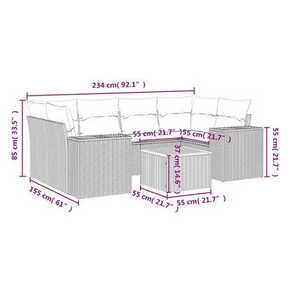 7-tlg. Garten-Sofagarnitur mit Kissen Schwarz Poly Rattan