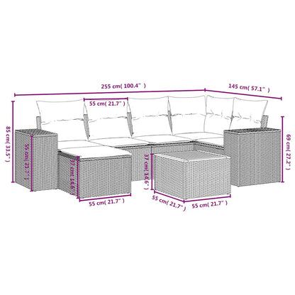7-tlg. Garten-Sofagarnitur mit Kissen Schwarz Poly Rattan