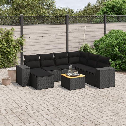 Ensemble de canapés de jardin 8 pièces avec coussins, en polyrotin noir